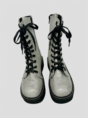 Demonia Emily-362 Silver Rhinestone Platform Combat Boots